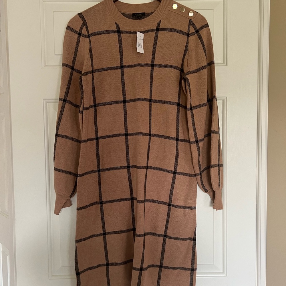 Ann Taylor Beige Plaid Knit Dress